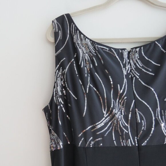 ALEX EVENINGS Grey Silver Sequin Ruched Maxi Evening Dress Gown - Size US 16W - Picture 14 of 15